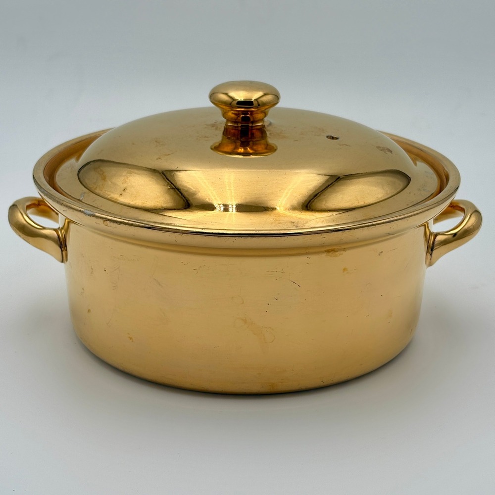 Hall Golden Glo 22K Gold Casserole Dish 2.25 qt Round with Lid Vintage USA